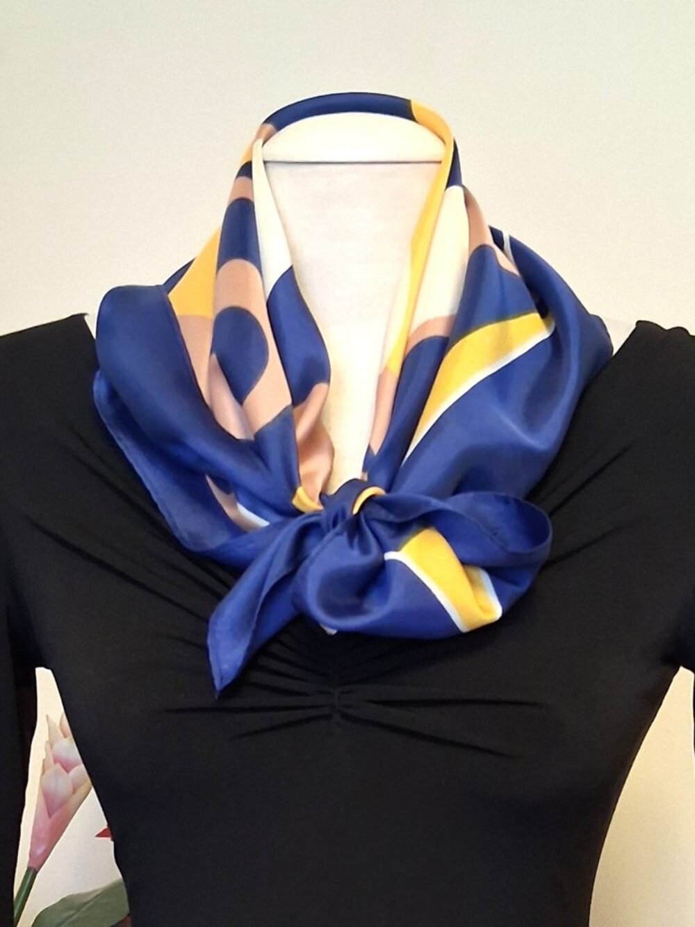 Vintage Silk Square Scarf Medium Abstract Geometric Rare Luxury Neck Wrap